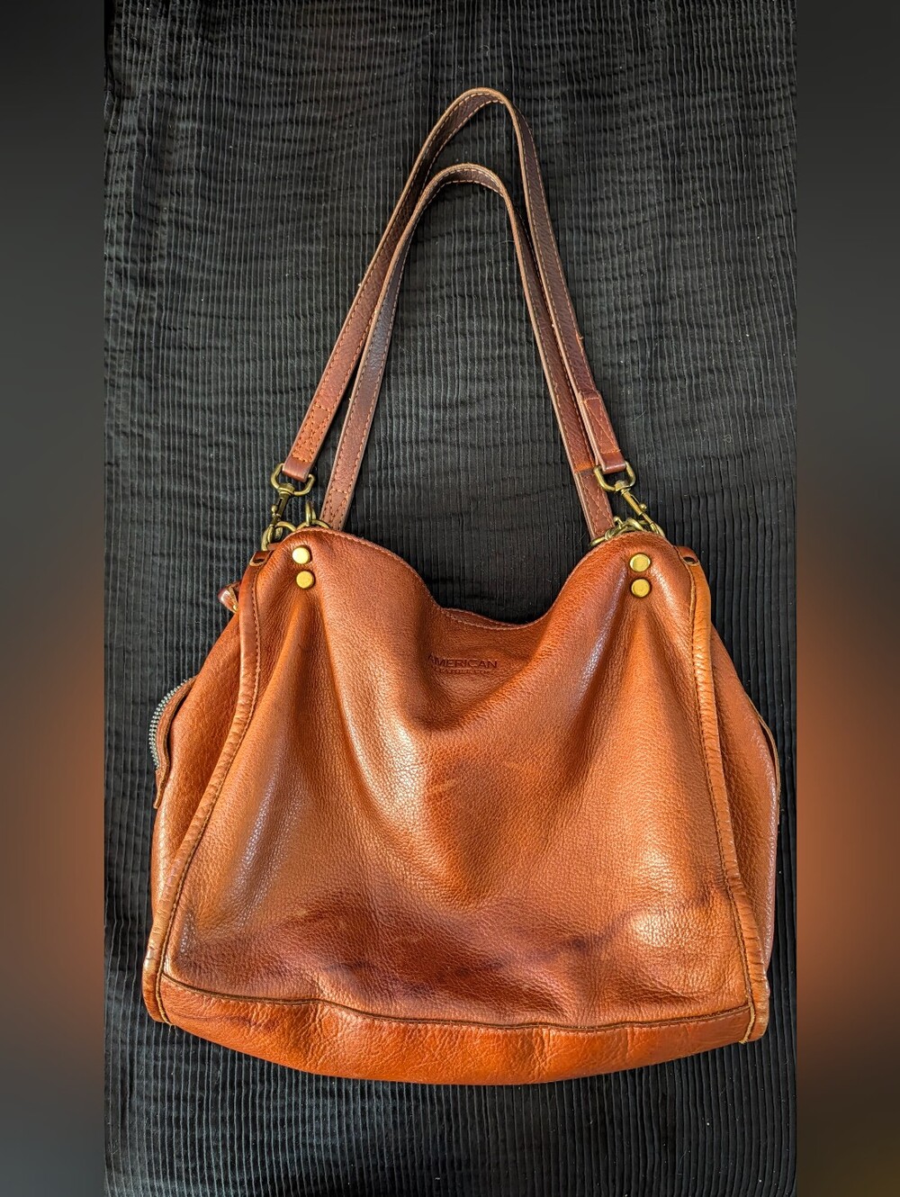 American Eagle Cognac Leather Shoulder Bag with Double Straps